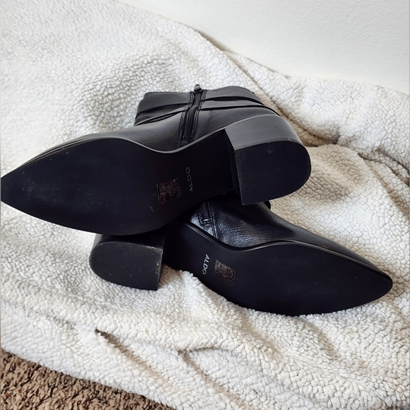 Aldo Black Leather Ankle Boots with Buckle Detail Moto Military Harness Boots - Picture 4 of 14